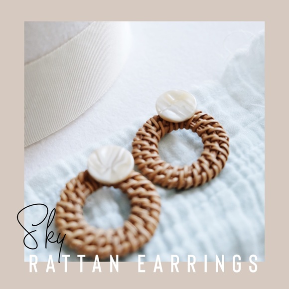 “Sky” Rattan Earrings - Picture 1 of 4